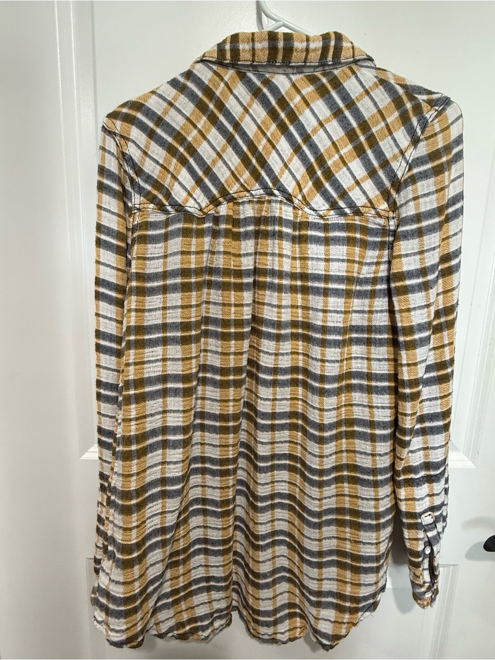 Free People Mustard Yellow Gray Plaid Button-Down Shirt - Picture 3 of 3